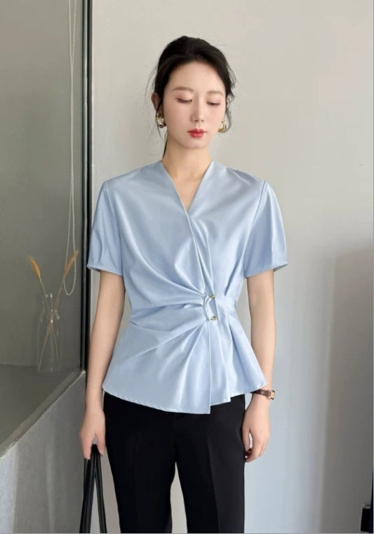 V넥 허리 조절 셔츠