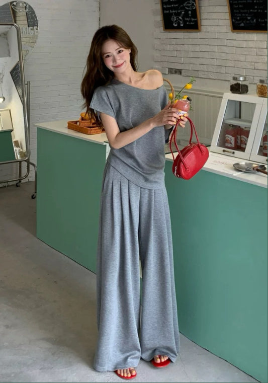 그레이 오프숄더 세트업