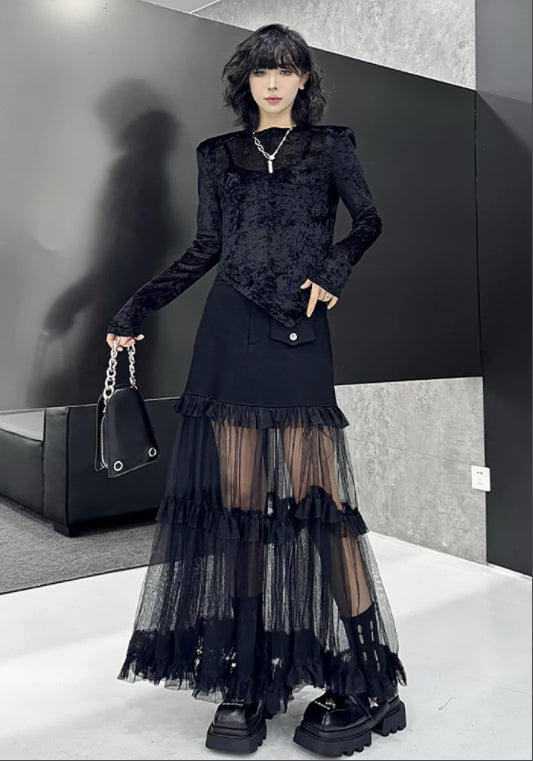 메쉬 배색 미니스커트