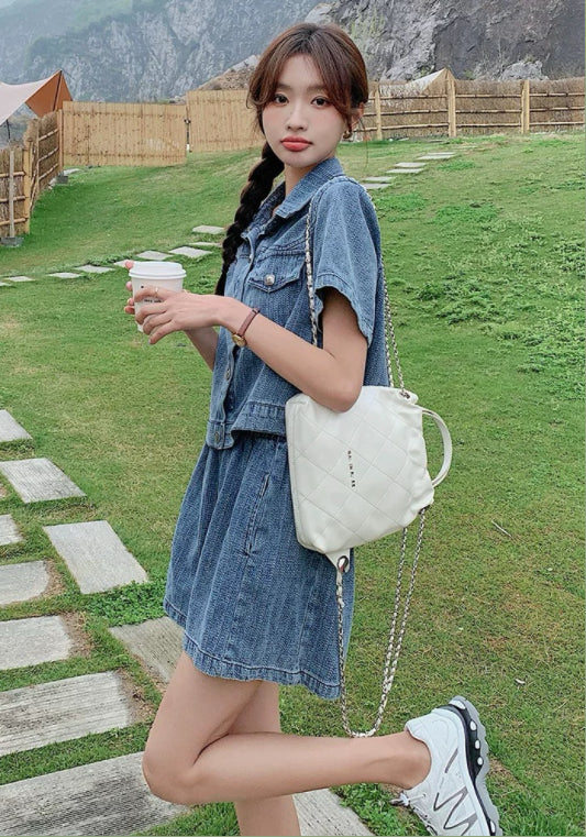 심플 데님 투피스