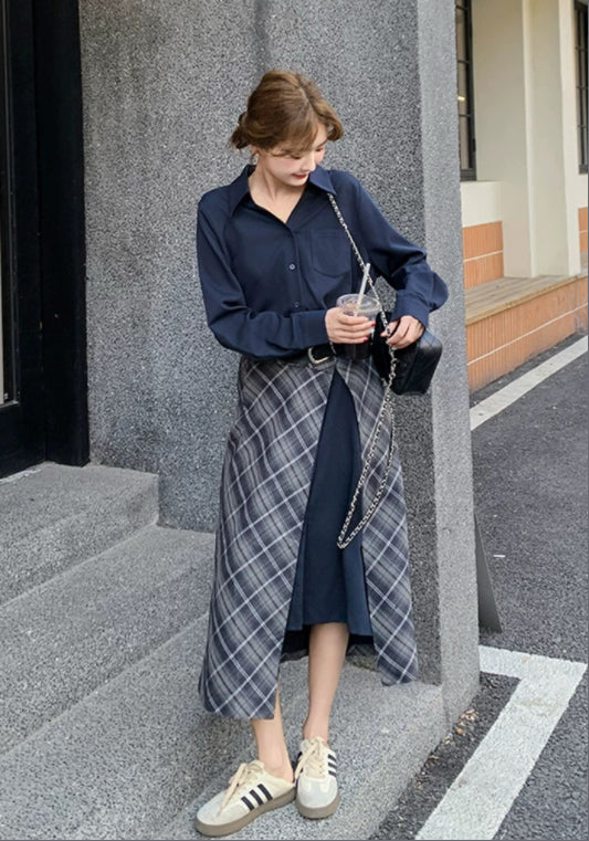 레이어드 배색 원피스