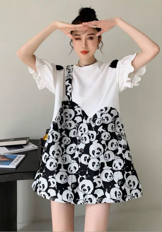 판다 프린팅 티셔츠 원피스