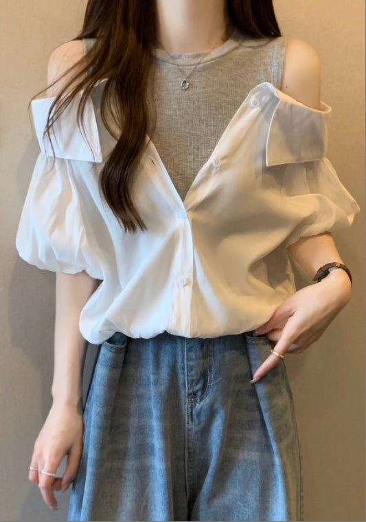 레이어드 오프숄더 셔츠