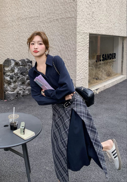 레이어드 배색 원피스