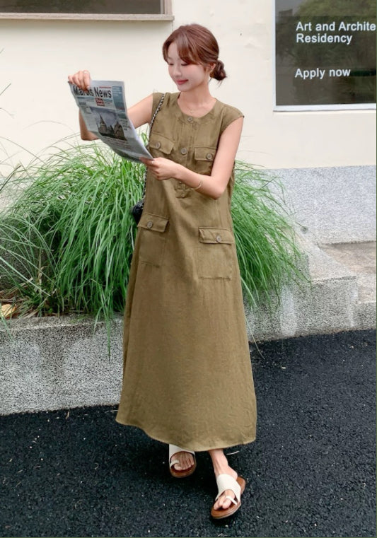 카키 베스트 원피스
