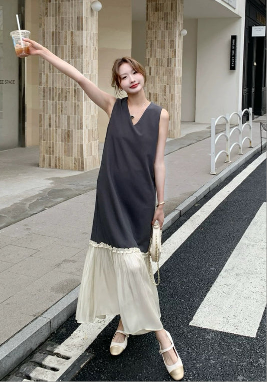 텐셀 배색 베스트 원피스