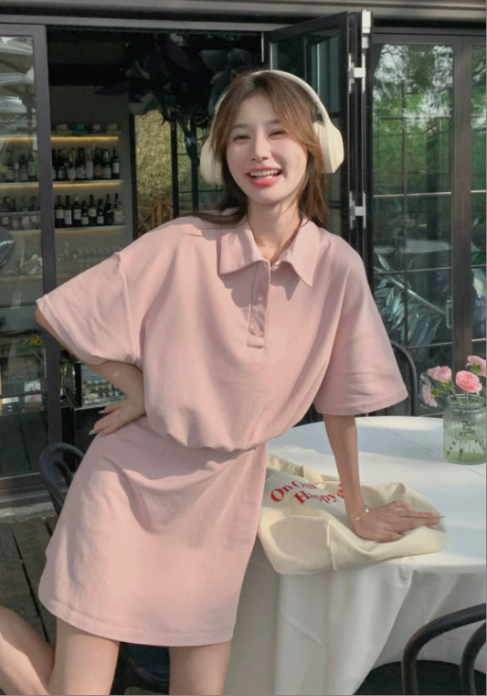 핑크 허리 핏 원피스