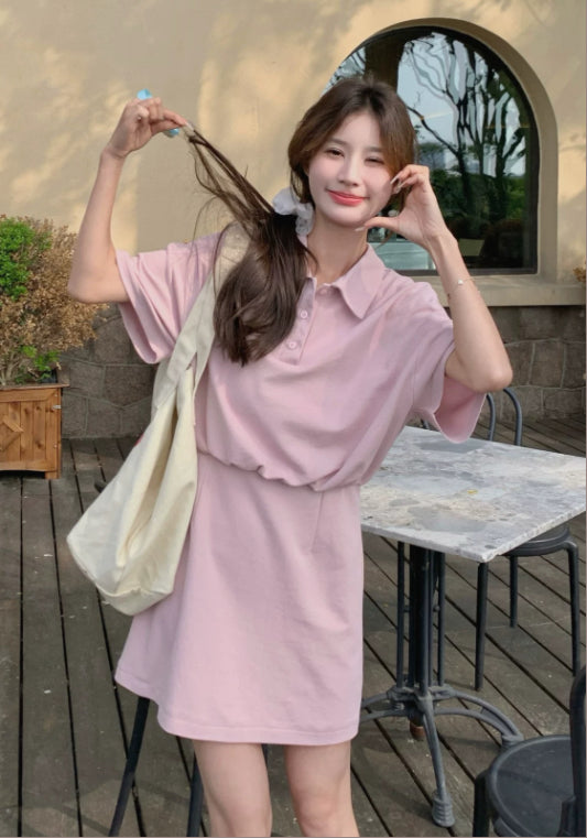 핑크 허리 핏 원피스