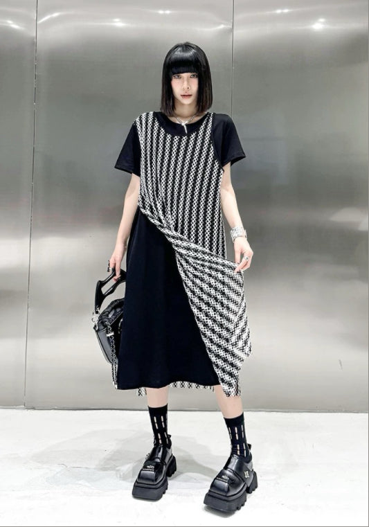 레이어드 배색 티셔츠 원피스