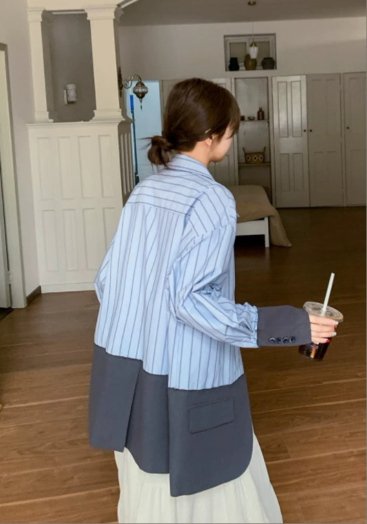 스트라이프 셔츠 배색 자켓