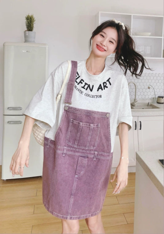 데님 배색 티셔츠 원피스