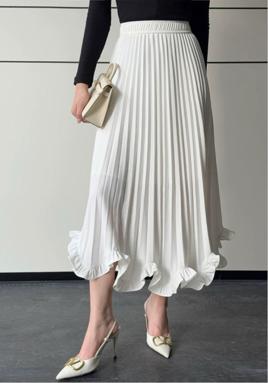 러플 플리츠 롱 스커트