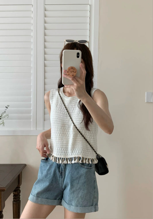 술 장식 크롭 베스트