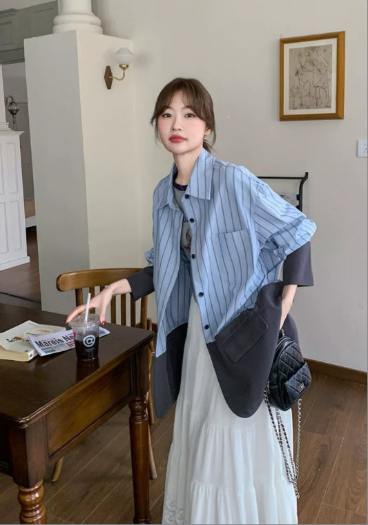 스트라이프 셔츠 배색 자켓