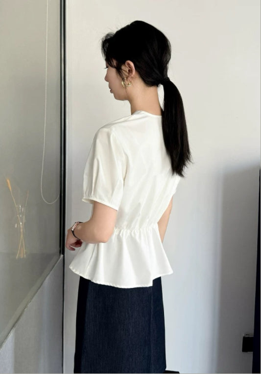 V넥 허리 조절 셔츠