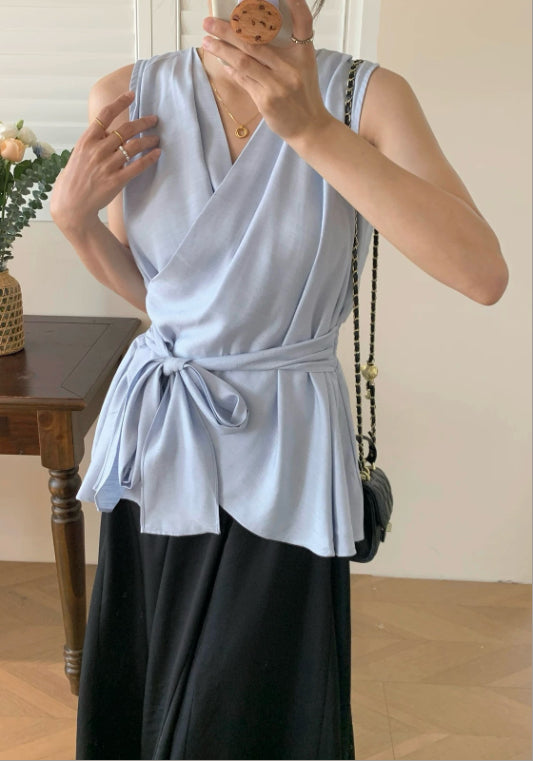 아이스 실크 크로스 넥 탑