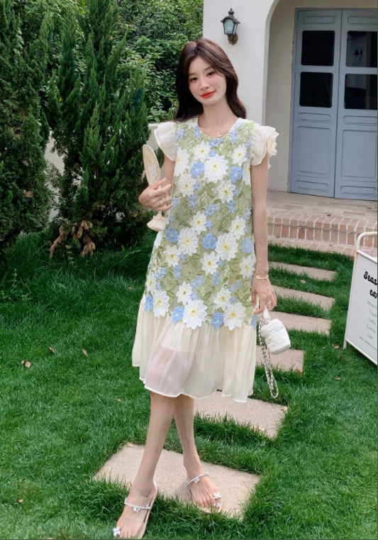 아트 플라워 배색 스커트