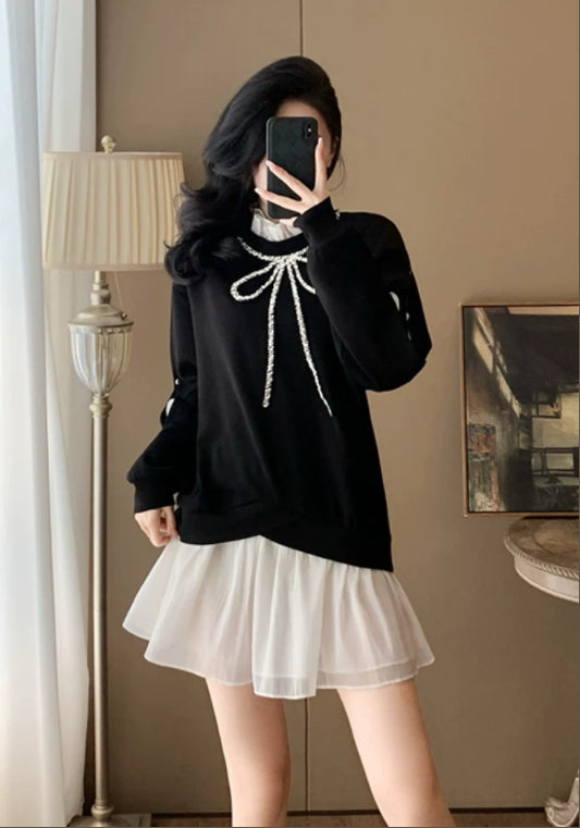 큐빅 장식 맨투맨 원피스