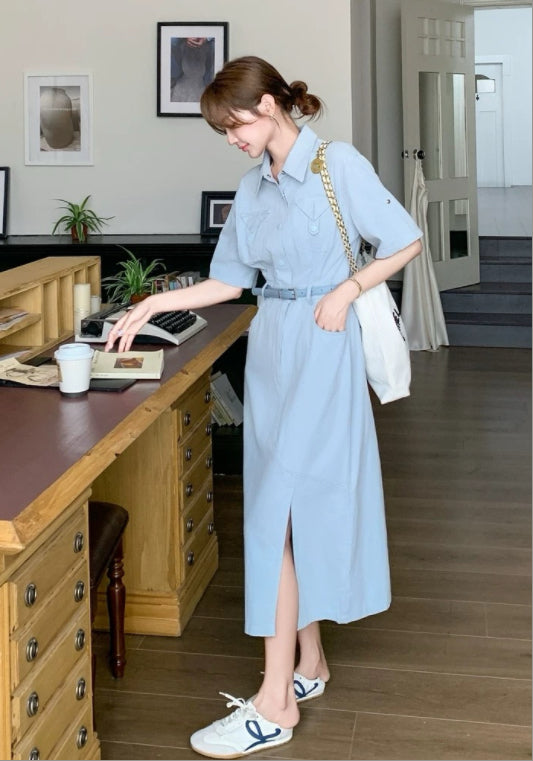 블루 워크웨어 스커트