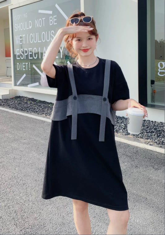 배색 티셔츠 원피스