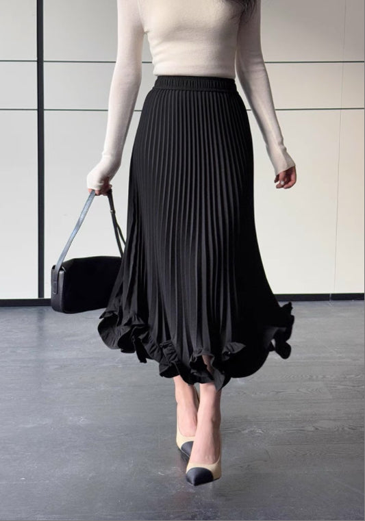러플 플리츠 롱 스커트