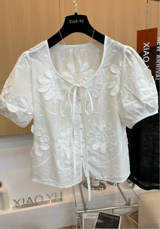 입체 플라워 크롭 셔츠