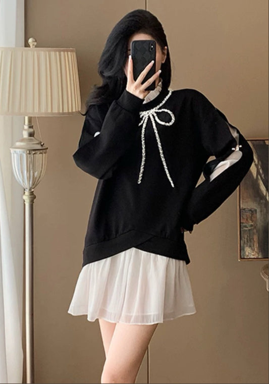 큐빅 장식 맨투맨 원피스