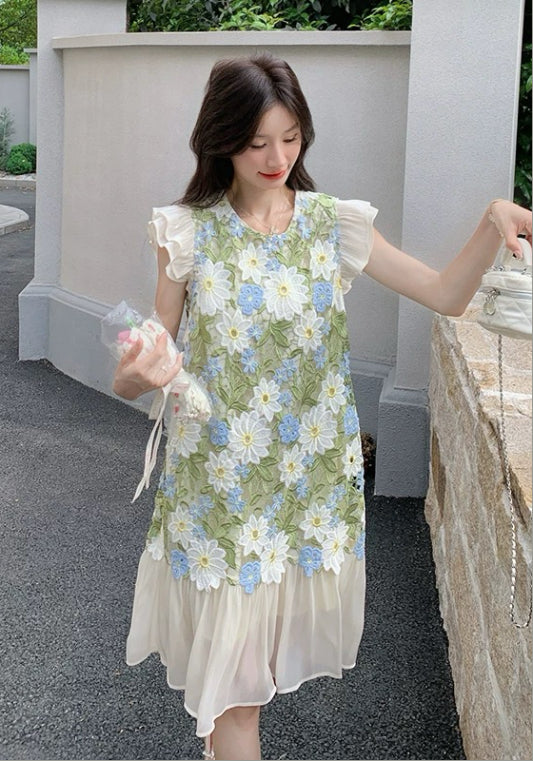 아트 플라워 배색 스커트