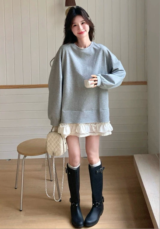 맨투맨 레이스 스커트