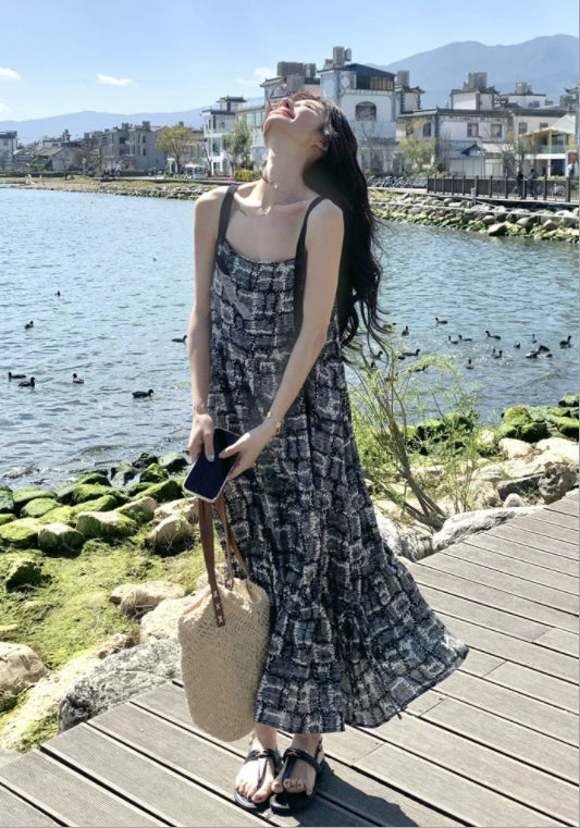 블랙 에스닉 스타일 슬리브리스 원피스