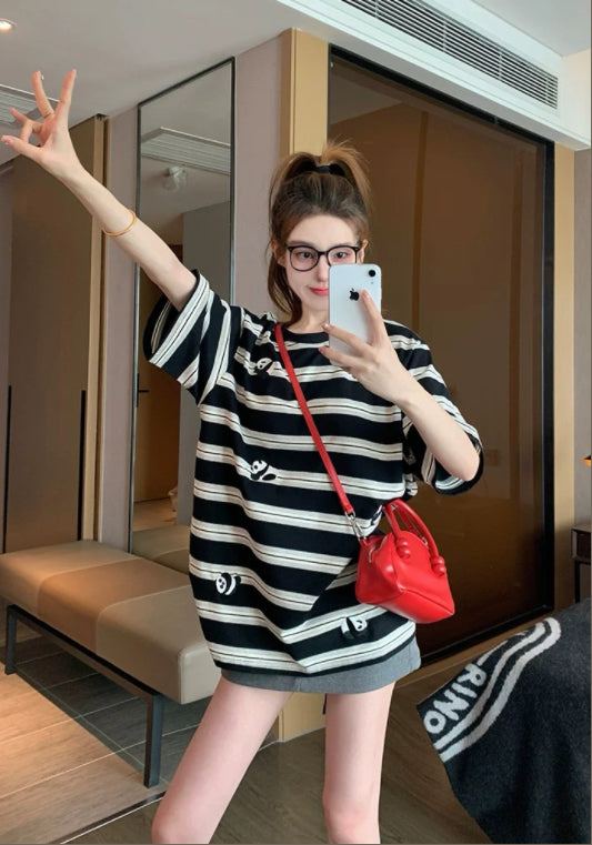 스트라이프 판다 티셔츠