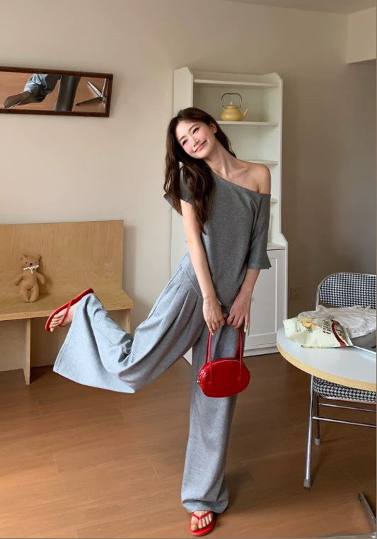 그레이 오프숄더 세트업