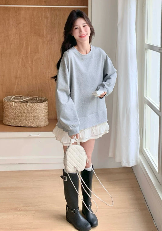 맨투맨 레이스 스커트