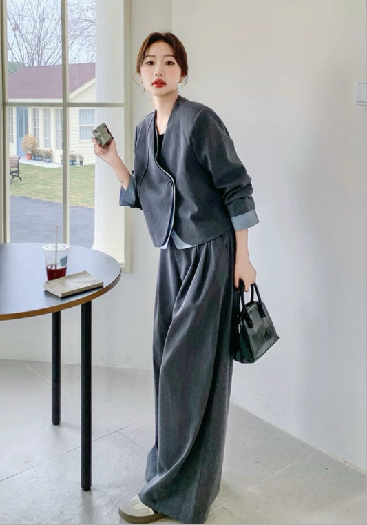 사선 버튼 테일러드 투피스