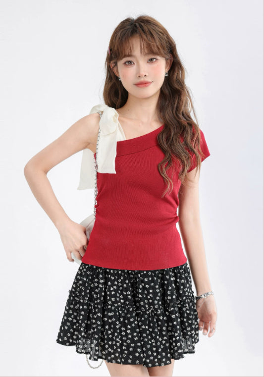 오프숄더 배색 탑