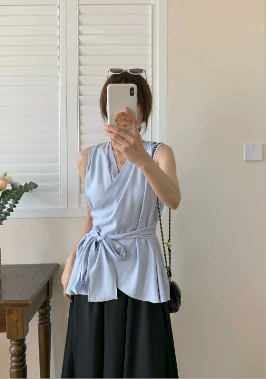 아이스 실크 크로스 넥 탑