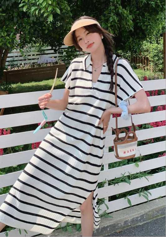 폴로카라 스트라이프 원피스