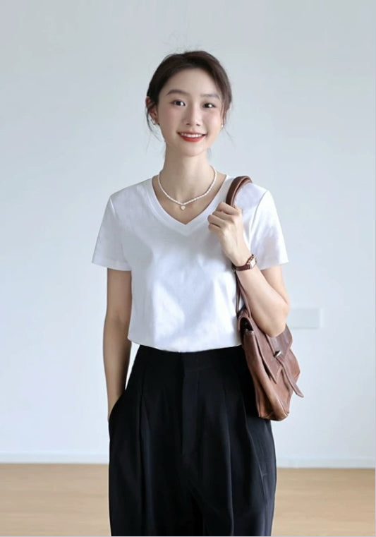V넥 반팔 티셔츠