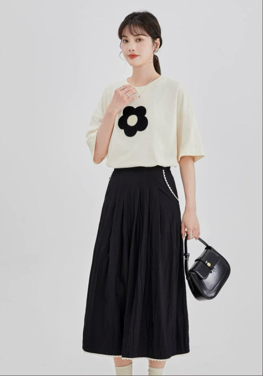 아이보리 플라워 프린팅 티셔츠