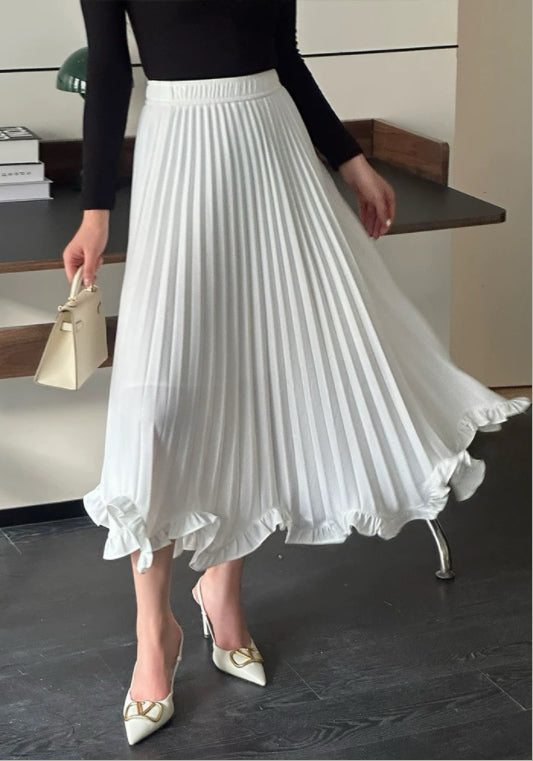 러플 플리츠 롱 스커트