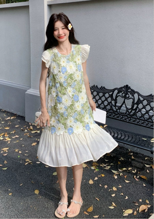 아트 플라워 배색 스커트