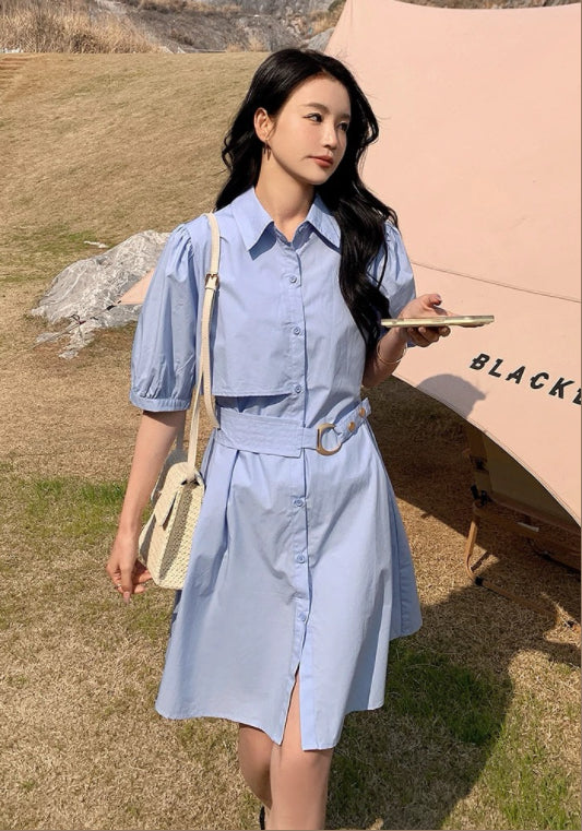 블루 셔츠 원피스