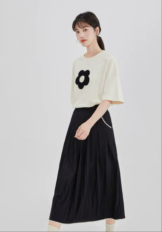 아이보리 플라워 프린팅 티셔츠