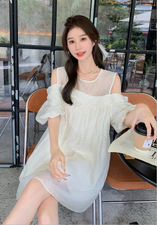 부드러운 오프숄더 텐셀 원피스