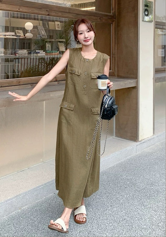 카키 베스트 원피스