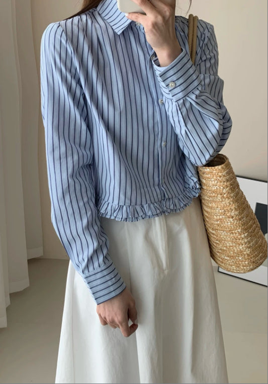 스트라이프 레이스 셔츠