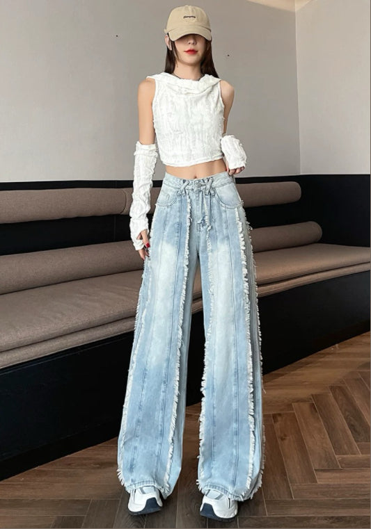 컷팅 디테일 데님 롱팬츠