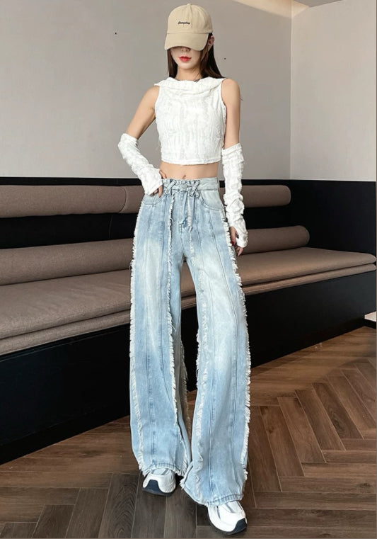 컷팅 디테일 데님 롱팬츠