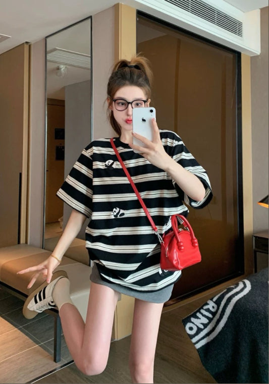 스트라이프 판다 티셔츠