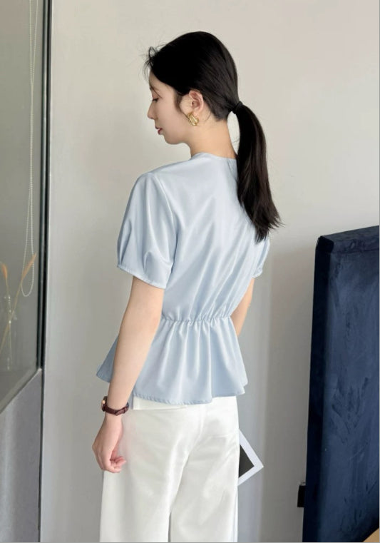 V넥 허리 조절 셔츠